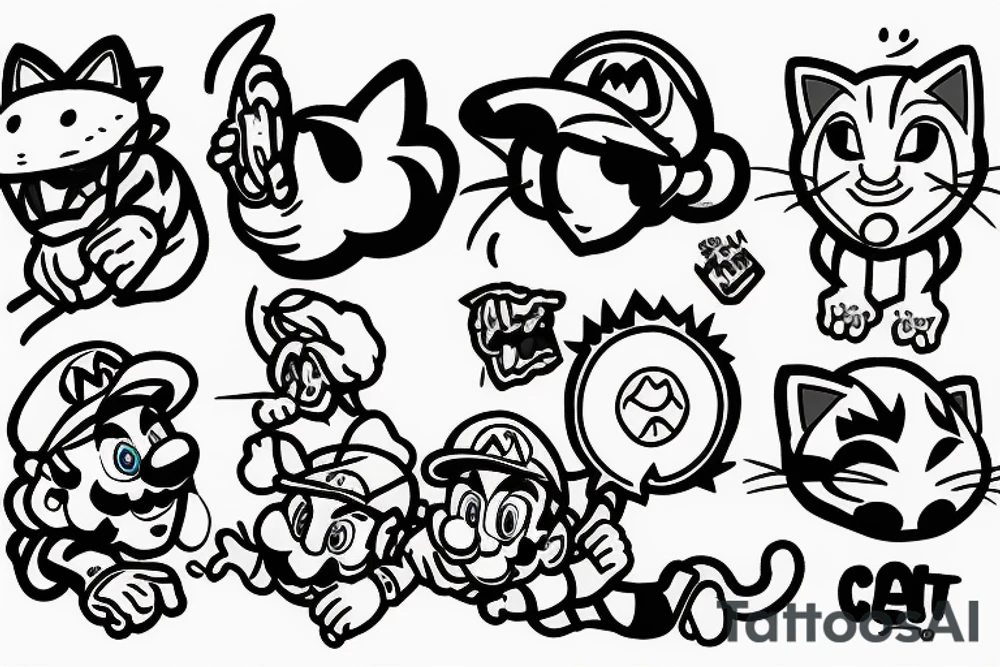 Mario feeding cat tattoo idea