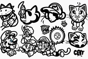 Mario feeding cat tattoo idea