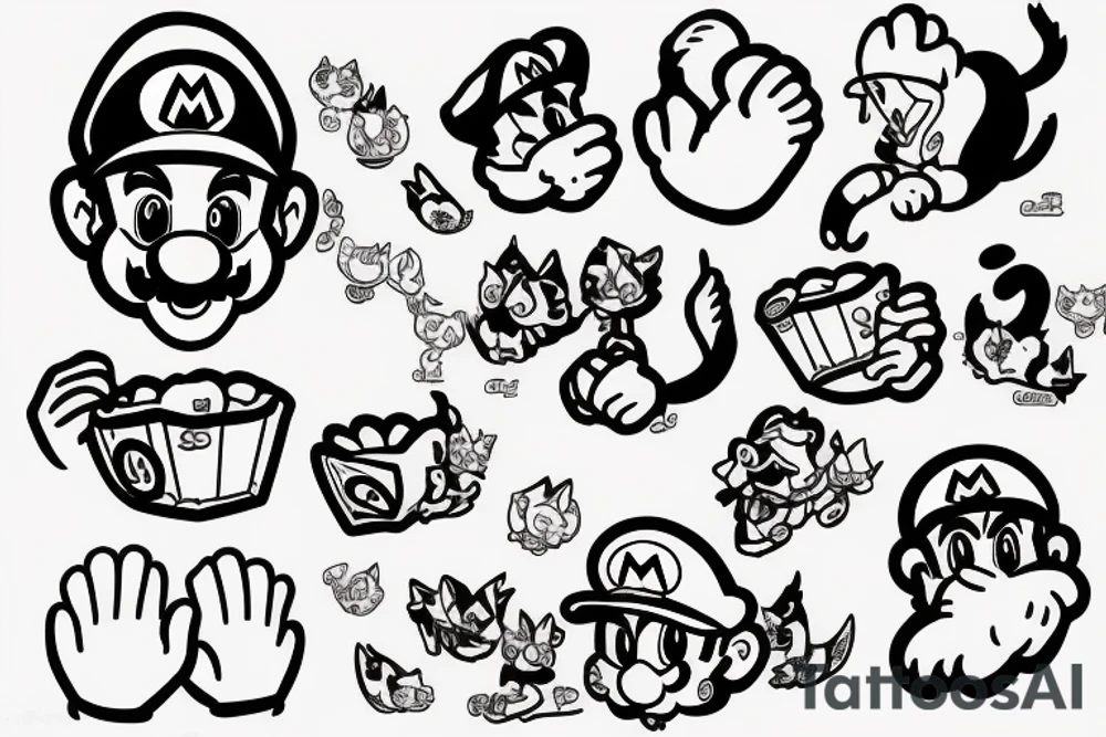 Mario feeding cat tattoo idea