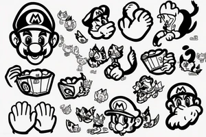 Mario feeding cat tattoo idea