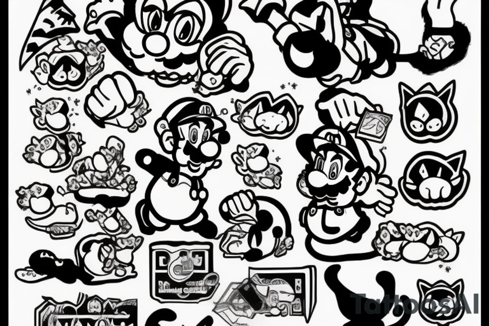 Mario feeding cat tattoo idea