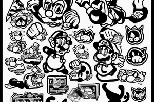 Mario feeding cat tattoo idea