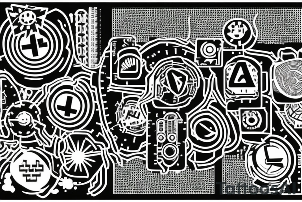 Ai computer chip at the centre of psychedelic hand with binary code on it tattoo idea Ai computer chip at the centre of psychedelic hand with binary code on it tattoo idea