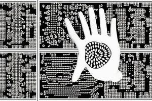 Ai computer chip at the centre of psychedelic hand with binary code on it tattoo idea