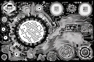 Ai computer chip at the centre of psychedelic hand with binary code on it tattoo idea