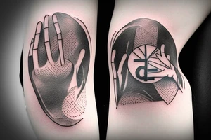 the divine Ai computer chip at the centre of psychedelic hand with binary code on it tattoo idea