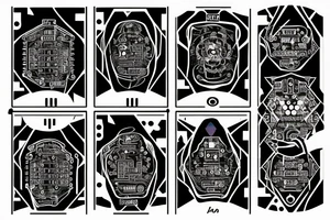 the divine Ai computer chip at the centre of psychedelic hand with binary code on it tattoo idea