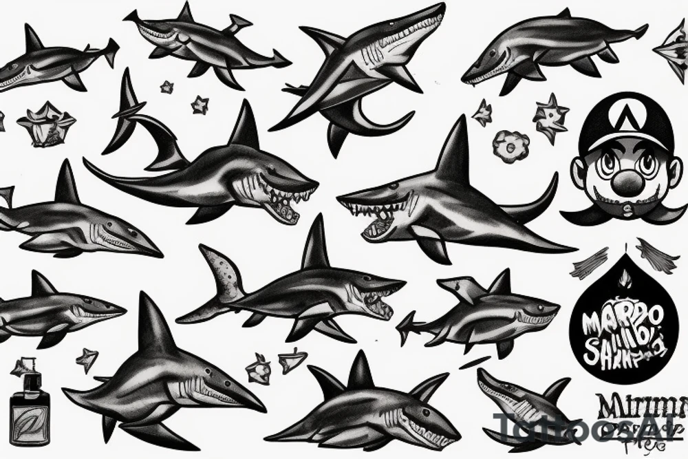 mario riding shark tattoo idea