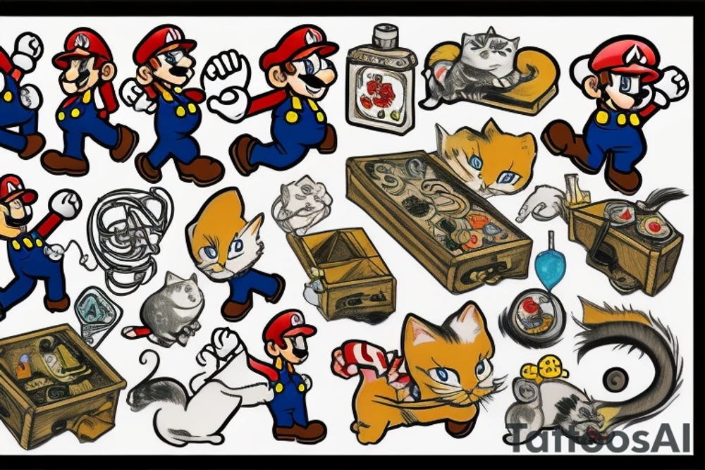 mario with cat tattoo idea