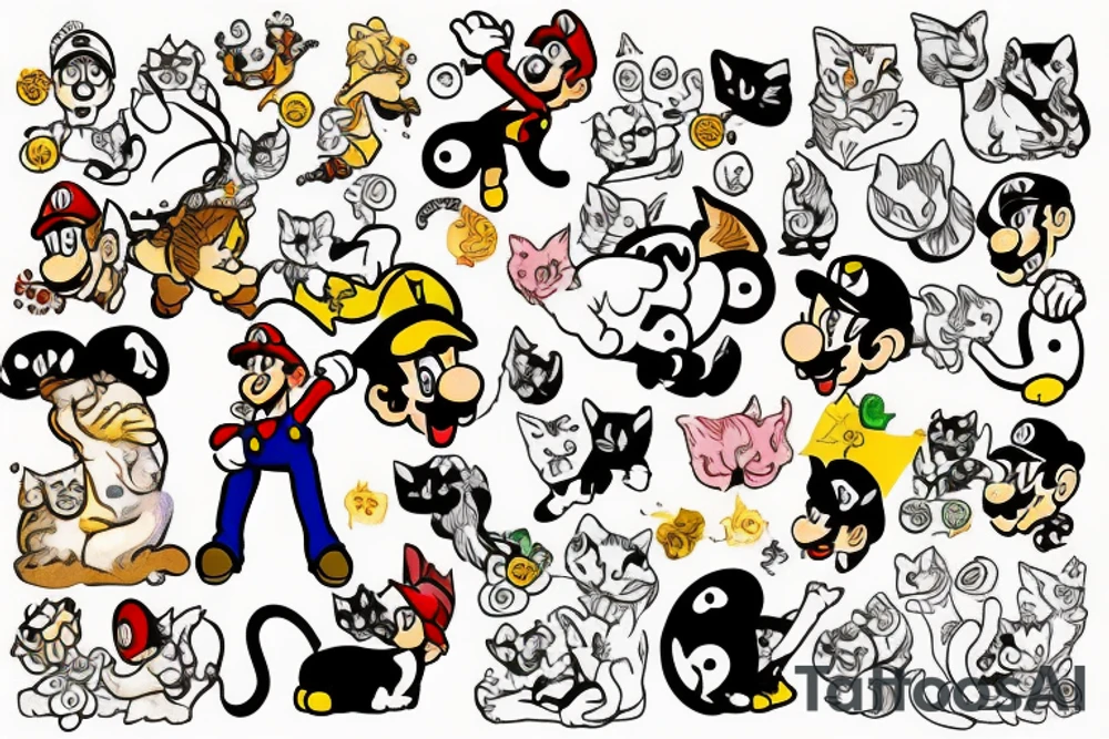 mario with cat tattoo idea