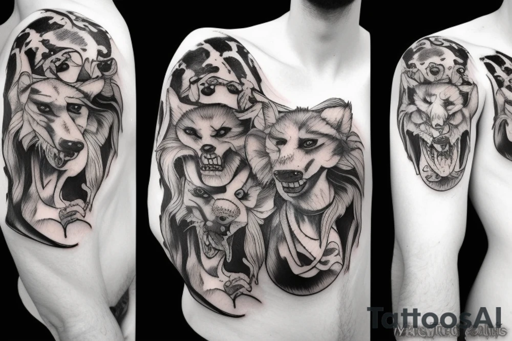 Cerberus with 3 heads tattoo idea