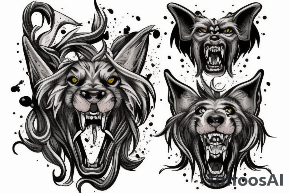 Cerberus with 3 heads tattoo idea