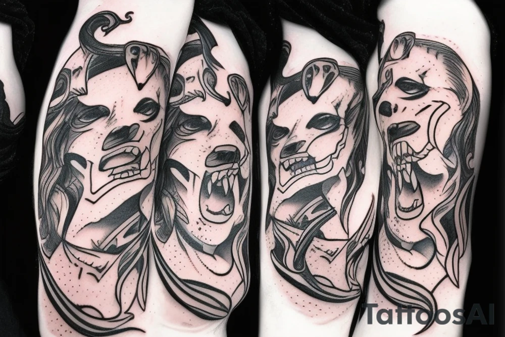 Cerberus with 3 heads tattoo idea
