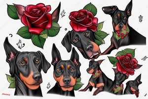 3 dobermans with roses tattoo idea