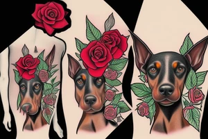 3 dobermans with roses tattoo idea