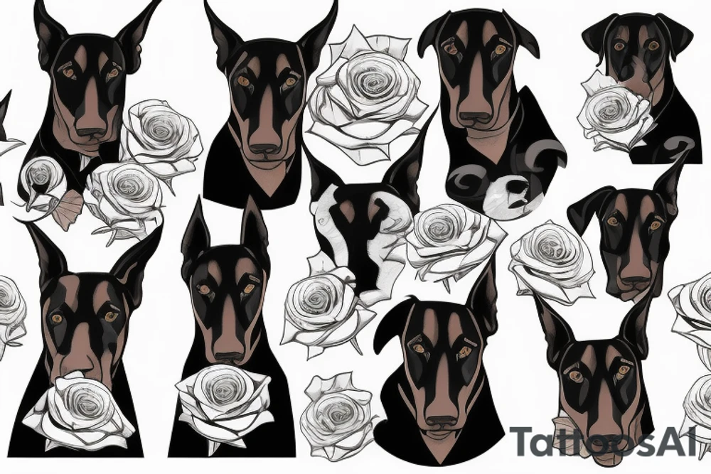 3 dobermans with roses on the chest tattoo idea