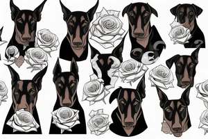 3 dobermans with roses on the chest tattoo idea