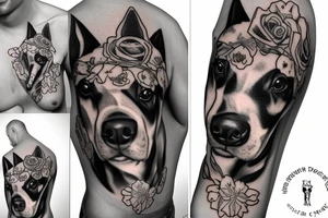 3 dobermans with roses on the chest tattoo idea