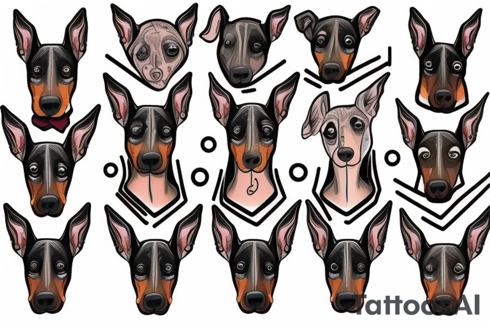 doberman looks straight ahead and grins tattoo idea