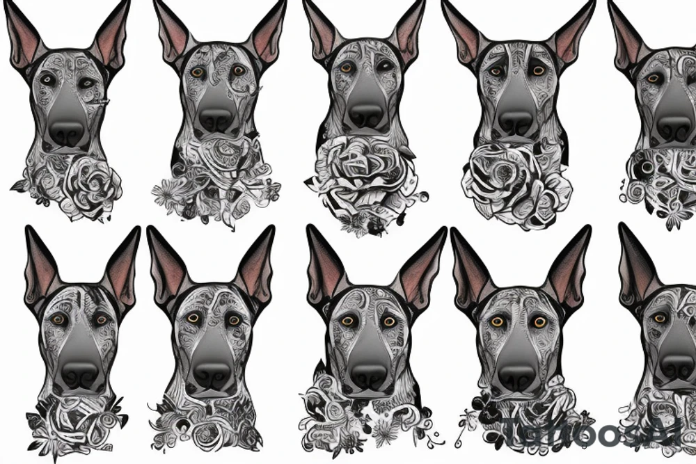 doberman looking straight ahead and grinning tattoo idea