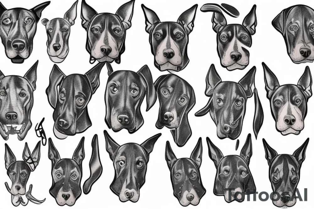doberman looking straight ahead and grinning tattoo idea