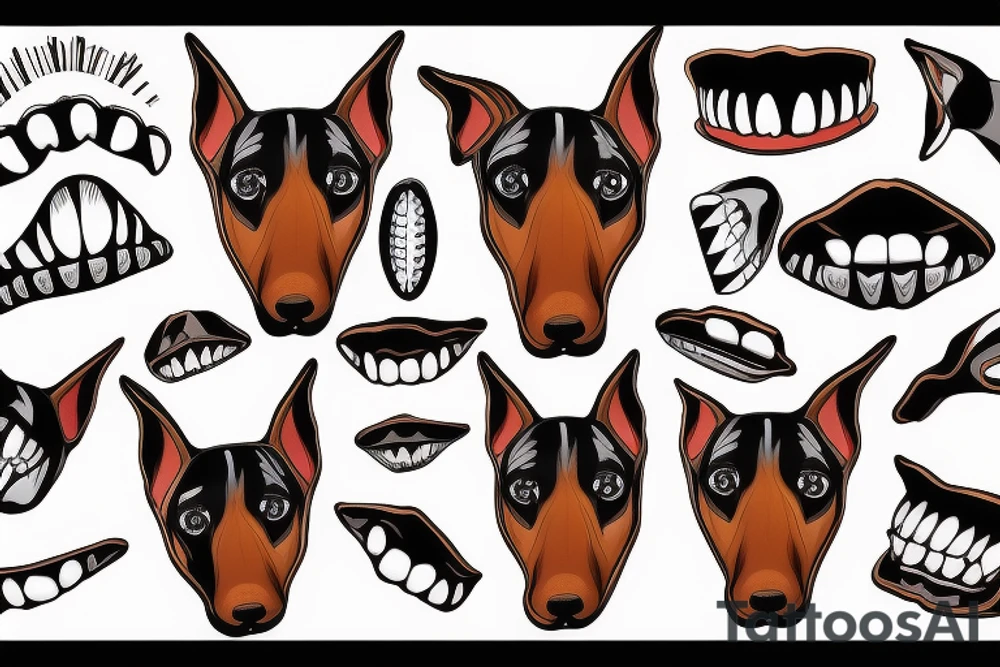 doberman looking straight and clearly teeth tattoo idea