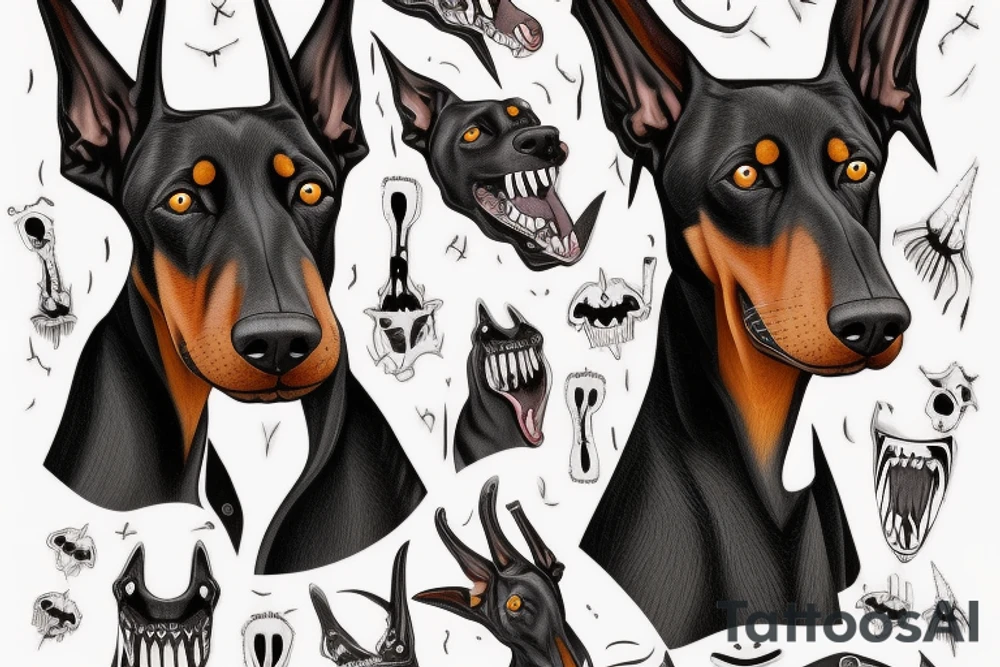 scary doberman looks straight and you can see the fangs tattoo idea