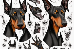 scary doberman looks straight and you can see the fangs tattoo idea