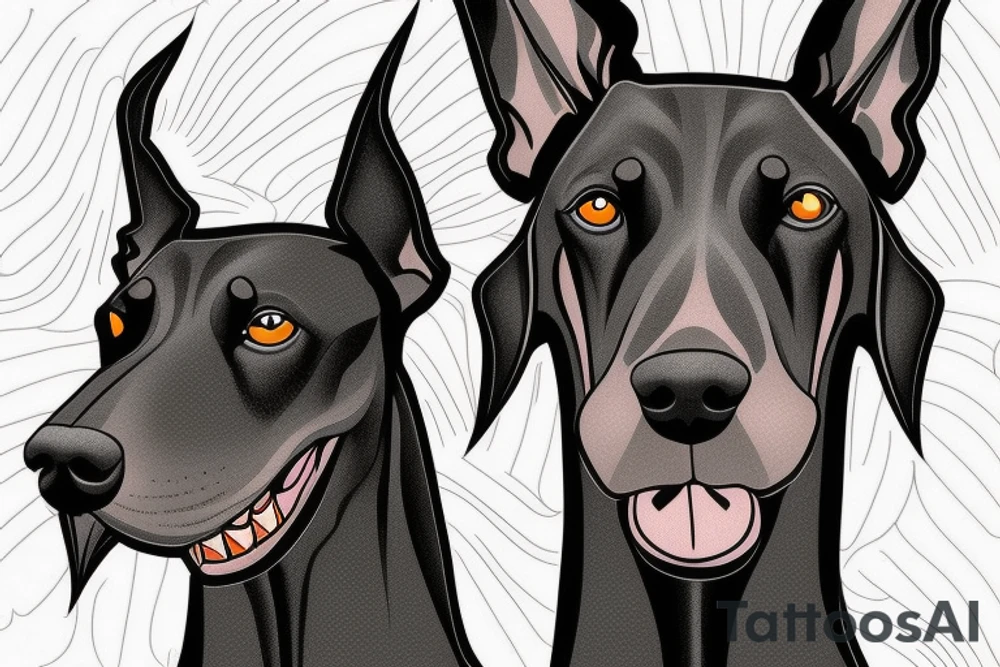 scary doberman looks straight and you can see the fangs tattoo idea