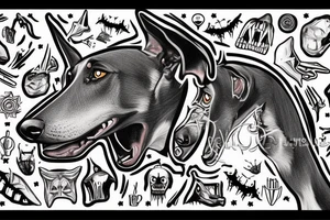 scary doberman looks straight and you can see the fangs tattoo idea