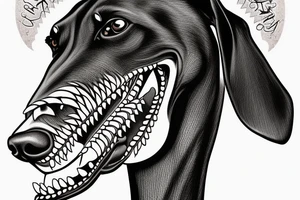 scary doberman looks straight and you can see the fangs tattoo idea