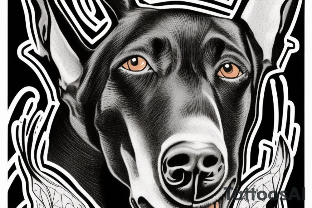 scary doberman looks straight and you can see the fangs tattoo idea