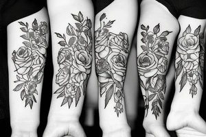 three roses, three stargazer lilies, and three hops flowers with hops leaves tattoo idea