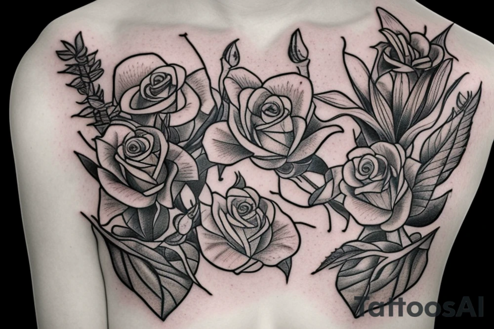 three roses, three stargazer lilies, and three hops flowers with hops leaves tattoo idea three roses, three stargazer lilies, and three hops flowers with hops leaves tattoo idea