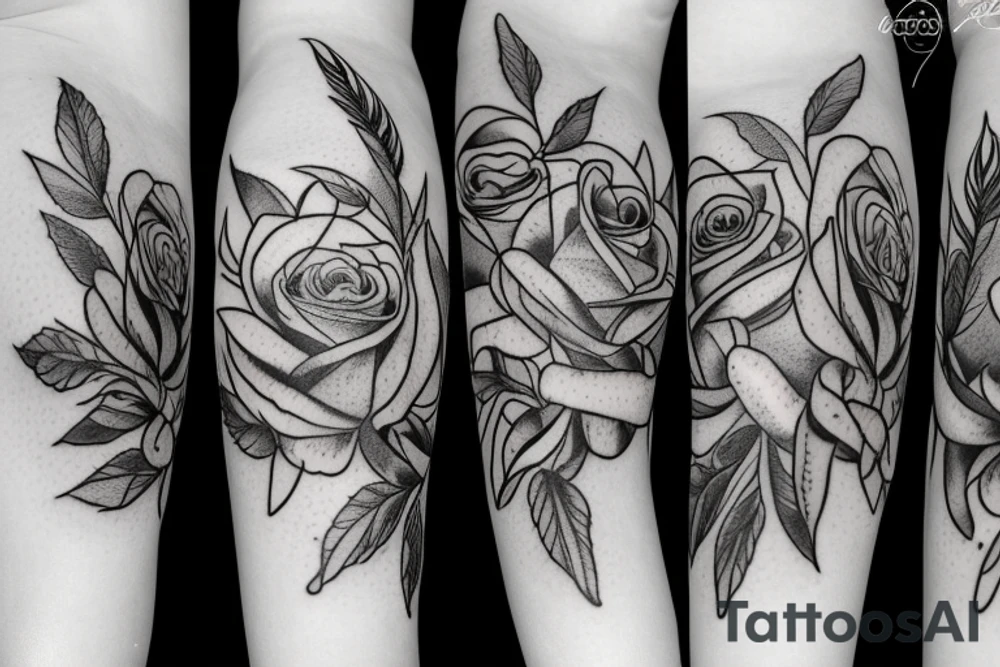 three roses, three stargazer lilies, and three large hops flowers, hops leaves, large thigh tattoo tattoo idea