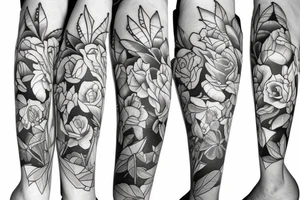 roses, stargazer lilies, and large hops flowers, hops leaves, large thigh tattoo tattoo idea