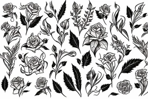 large tattoo including roses, stargazer lilies, and large hops flowers, hops leaves tattoo idea
