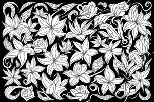 large tattoo including stargazer lilies, and large hops flowers, hops leaves, and roses tattoo idea
