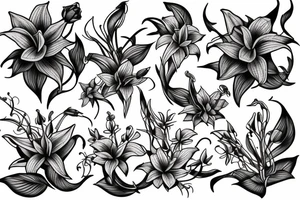 large tattoo including stargazer lilies, and large hops flowers, hops leaves, and roses tattoo idea