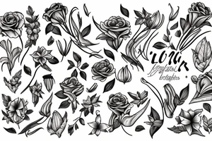 large tattoo including stargazer lilies, hops flowers, hops leaves, and roses tattoo idea