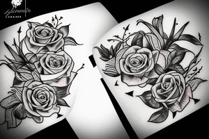 large tattoo including stargazer lilies, hops beer, and roses tattoo idea