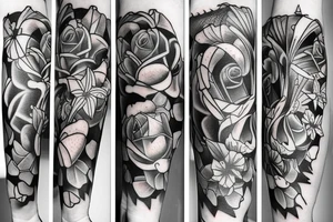 large tattoo including stargazer lilies, hops beer, and roses tattoo idea