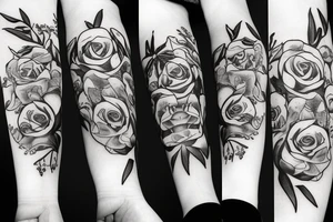3 roses and 3 stargazer lilies on the thigh tattoo idea