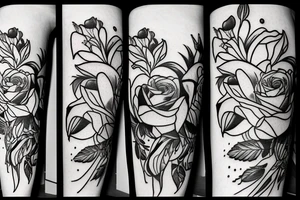 3 roses and 3 stargazer lilies on the thigh tattoo idea