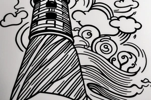A Lighthouse in the clouds with an anchor by the front door. tattoo idea