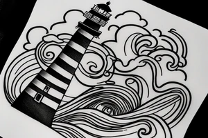 A Lighthouse in the clouds with an anchor by the front door. tattoo idea