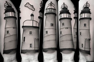 A Lighthouse in the clouds with an anchor by the front door. tattoo idea