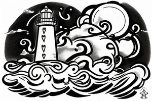 A Lighthouse in the clouds with an anchor by the front door. tattoo idea