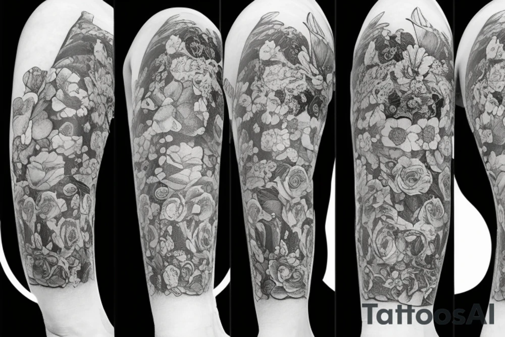 A bottle of whiskey wrapped in various flowers tattoo idea A bottle of whiskey wrapped in various flowers tattoo idea