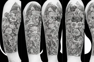 A bottle of whiskey wrapped in various flowers tattoo idea